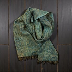 Sacred Threads Wool Scarf – Teal & Olive Paisley
